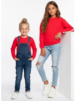 Скидка на Свитшот для девочек красный с лампасами